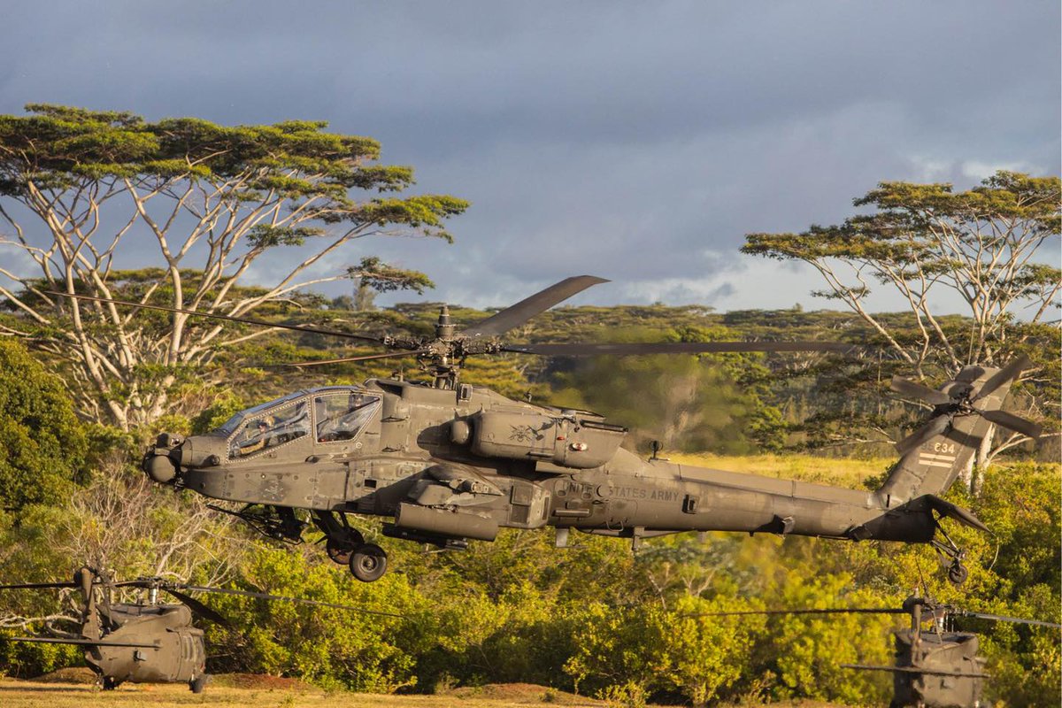 USARPAC's tweet photo. #WingsofLightning have been actively conducting 24 hour operations for #LightningForge20. The 2-6 Cavalry Squadron, 25th Combat Aviation Brigade AH-64 Apaches are providing reconnaissance and security. 
#USArmy @INDOPACOM https://t.co/QQLWMqU52N