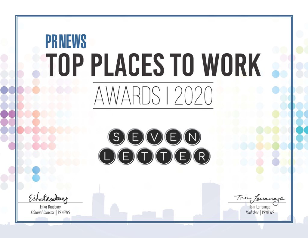 SevenLetter's tweet photo. Looking for something to read until the verified accounts return? In the last week, our firm was named a Top Place to Work by @PRNews https://t.co/0oZ8M0kkA4 and we announced our merger with @oneillandassoc https://t.co/e6OfiXG0Db! Very proud of our growing team! https://t.co/6JZBjKQZzb