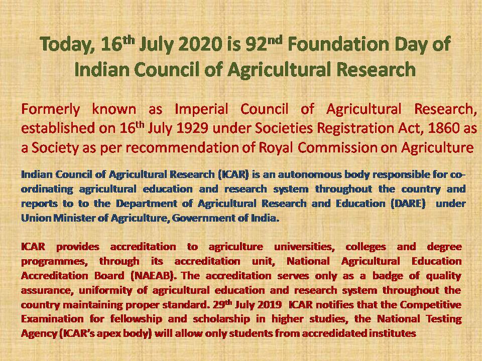 Observe 92nd Foundation Day of ICAR in befitting manners
