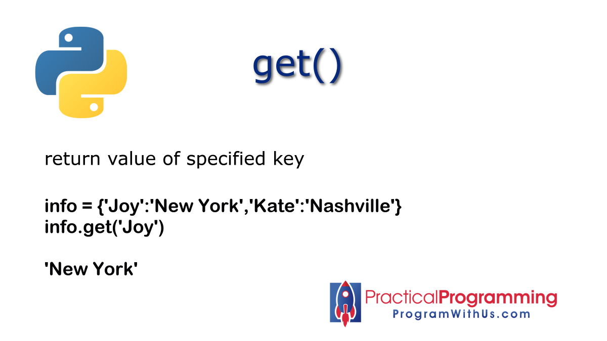 artyudin_nyc's tweet photo. DictionaryMethod get() 
return value of specified key 
#programwithus #pythonimmersive https://t.co/ZdfFyU8cn0