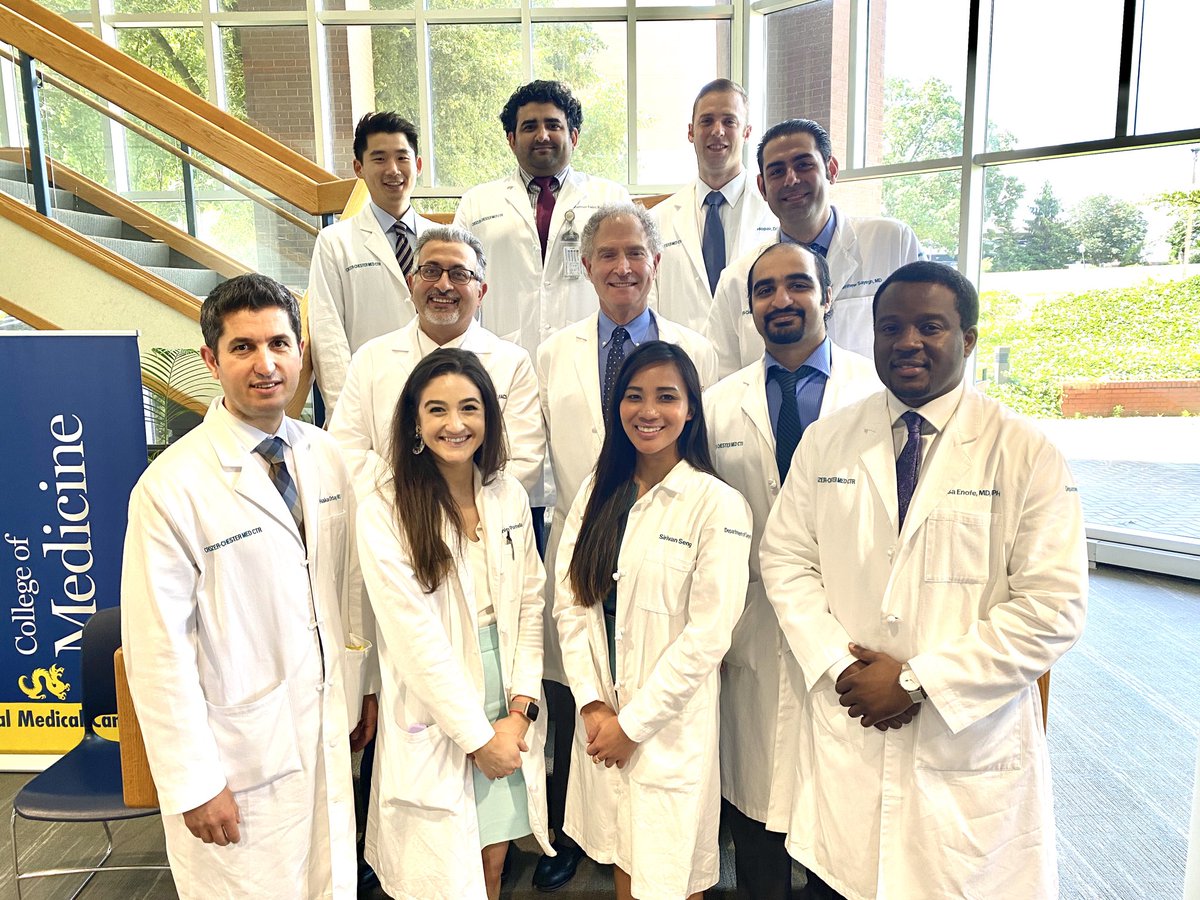 crozersurgery's tweet photo. Crozer Chester Medical Center’s founding fathers! The first group of residents to lead this new program forward! In the middle (left to right) is Dr Tohamy (Chair of Surgery) and Dr Kahn (Program Director). https://t.co/wlWBEwUE1a