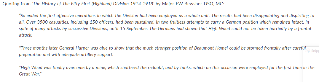 The 51st Div where attacking High wood when Fred arrived. It had been taken by the Cavalry, then lost to a German counter and was now being charged by the Highlanders. 3500 casualties later they called a stalemate.A baptism of Fire. Later Fred writes this of it: #fredbewsher