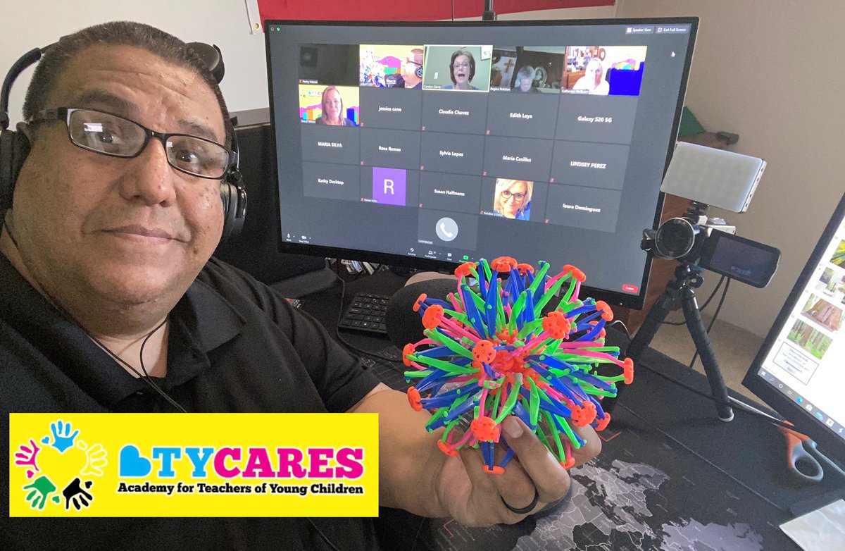 ESC19Behavior's tweet photo. Had an absolute BLAST presenting during today’s @Academy4TYC Virtual Conference! Sharing ideas on trauma-sensitive learning environments and self-care. Thanks to @Sherylwilcox01 for the invite 😁 #ATYC #WeR19Together #ItsCalledAHobermanSphere! #EarlyChildhoodTeachersRock! https://t.co/YY6JiNNIRX