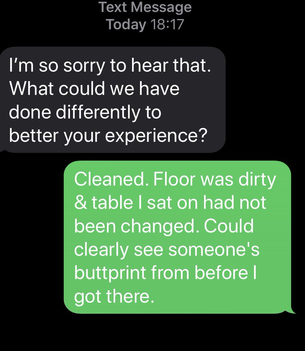 timelesssoul1's tweet photo. A review via text. Wasn’t thoroughly impressed with the place. #buttprint #isawit #yuck #cleanyourpractice https://t.co/rMPB3oVWuw