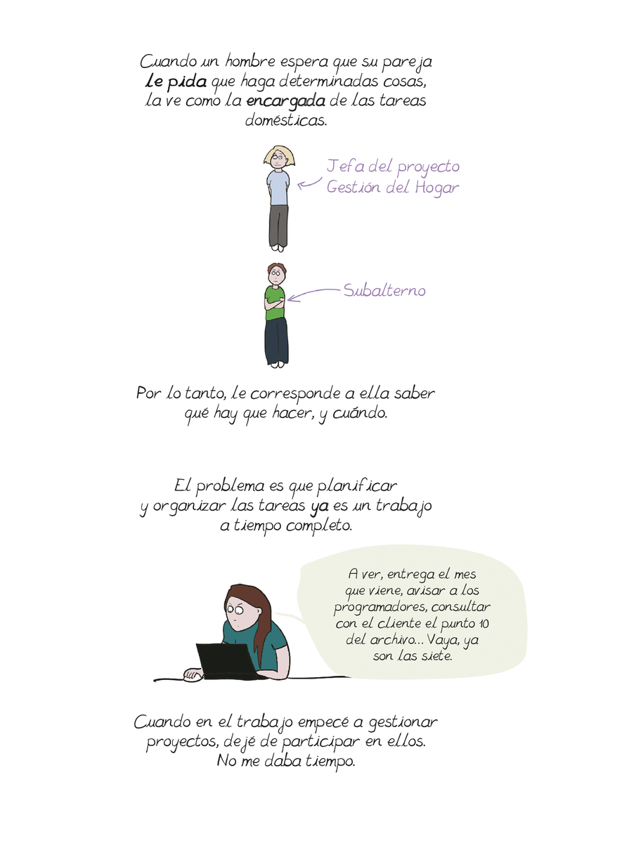 asuntaspodcast's tweet photo. En el cuarto episodio hablamos de cómo aunque los hombres participen, somos las mujeres las que sabemos qué y cómo hacer las cosas en la casa.  A eso las feministas le llamamos "la carga mental y como Emma Clit ilustra en este comic, es un trabajo agotador #trabajodecuidados https://t.co/oLdywMsQd6