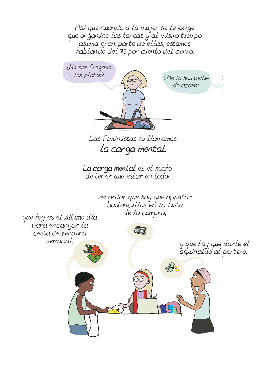 asuntaspodcast's tweet photo. En el cuarto episodio hablamos de cómo aunque los hombres participen, somos las mujeres las que sabemos qué y cómo hacer las cosas en la casa.  A eso las feministas le llamamos "la carga mental y como Emma Clit ilustra en este comic, es un trabajo agotador #trabajodecuidados https://t.co/oLdywMsQd6