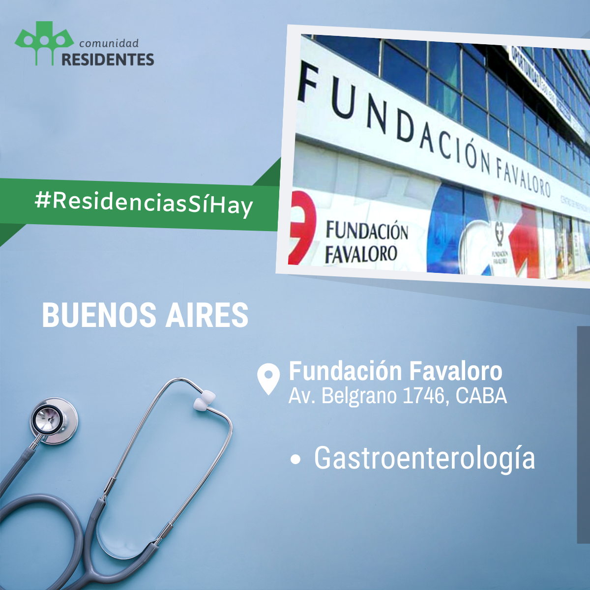 ResidentesArg's tweet photo. 👩⚕👨⚕ #ResidenciasSiHay
¡Volvieron las convocatorias a residencias! 😃
La @FundFavaloro abre el llamado a residencia en #Gastroenterología.
✏ Inscripciones hasta el 14-agosto
Detalles y form de inscripción
👉 https://t.co/7AAanS32dt
#ComunidadResidentes
#ResidentesArg https://t.co/80hOJSM1EW