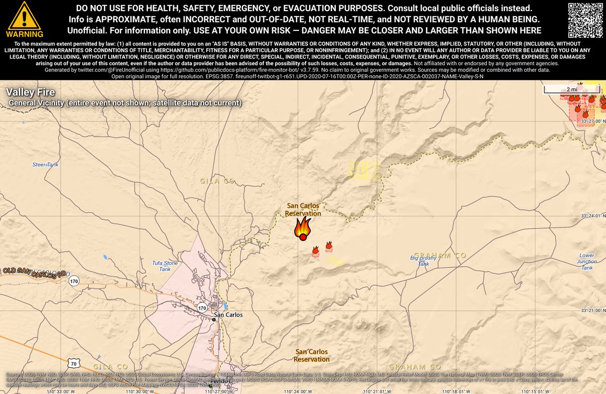 SWFireBot's tweet photo. #ValleyFire 🔥 unofficial, automated update.
Near San Carlos, AZ. ⚠️ DO NOT USE FOR SAFETY PURPOSES - See officials instead. May be incorrect; disclaimers in images. https://t.co/V6bJ0K60mG