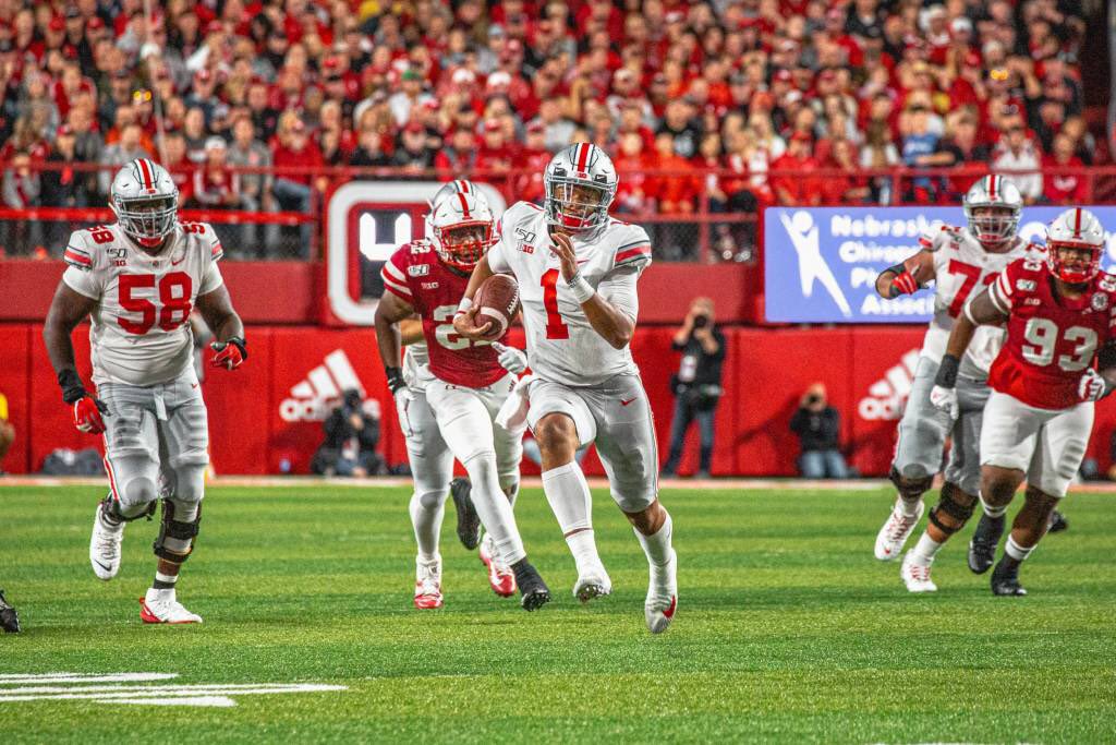 OhioStAthletics's tweet photo. 👉📺 Replay Right Now: 
🏈 @OhioStateFB win at Neb🌽 last year on @ESPNU 
#GoBuckeyes https://t.co/rgeGpeeMMv