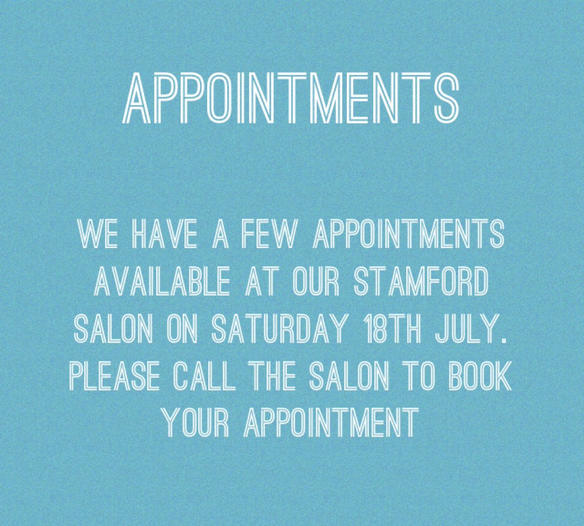 GoodHairDaysRut's tweet photo. ✨We only have limited availability at our Stamford salon on Saturday 18th July! Call us today to book your appointment✨

📞 01780 238280 https://t.co/fthEpshxvu