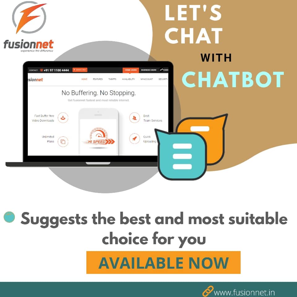 FusionnetIndia's tweet photo. Now Explore our new Chatbot service including faster, consistent responses for users.
Suggests the best and most suitable choice for you.
Visit us to know more: https://t.co/mfk7nVrggi
#Fusionnet #Connectivity #wifi #internet #technology #network #wireless #tech #telecom https://t.co/v2dYP8NlLc