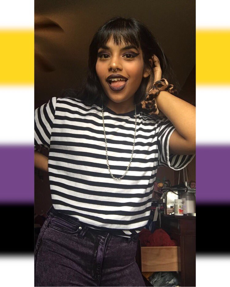 foraging_sonny's tweet photo. Forgot that #NonBinaryDay was yesterday so here’s some updated pics from last year 🖤💟💛
#notyourbinary #theythem https://t.co/yA7ir5Z5LV