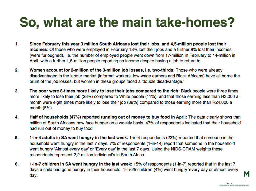 A few people have asked me for my slides from the launch of <a href="/NIDS_CRAM/">NIDS-CRAM</a> Wave 1 yesterday. Here they are: nicspaull.files.wordpress.com/2020/07/nic-ni… and the key slide below. Full synthesis report is here: cramsurvey.org/wp-content/upl…