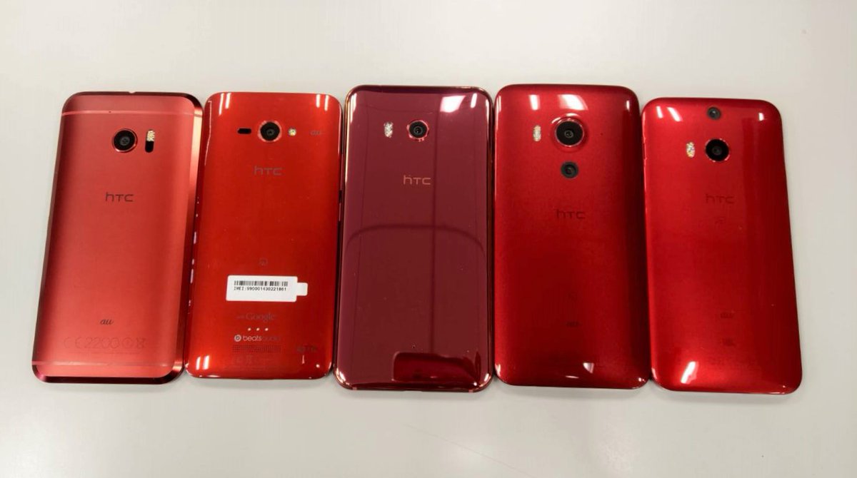 HTCJapan's tweet photo. 📲HTC過去機種紹介📲
今回は「赤」端末シリーズの一部です🇹🇼
👇左から👇
HTC10
J Butterfly
U11
Butterfly3
Butterfly2
お持ちの端末はありますか🤖⁉️
#htc #過去機種紹介 #htcU11 #HTCButterfly https://t.co/WVyIHAQzxE