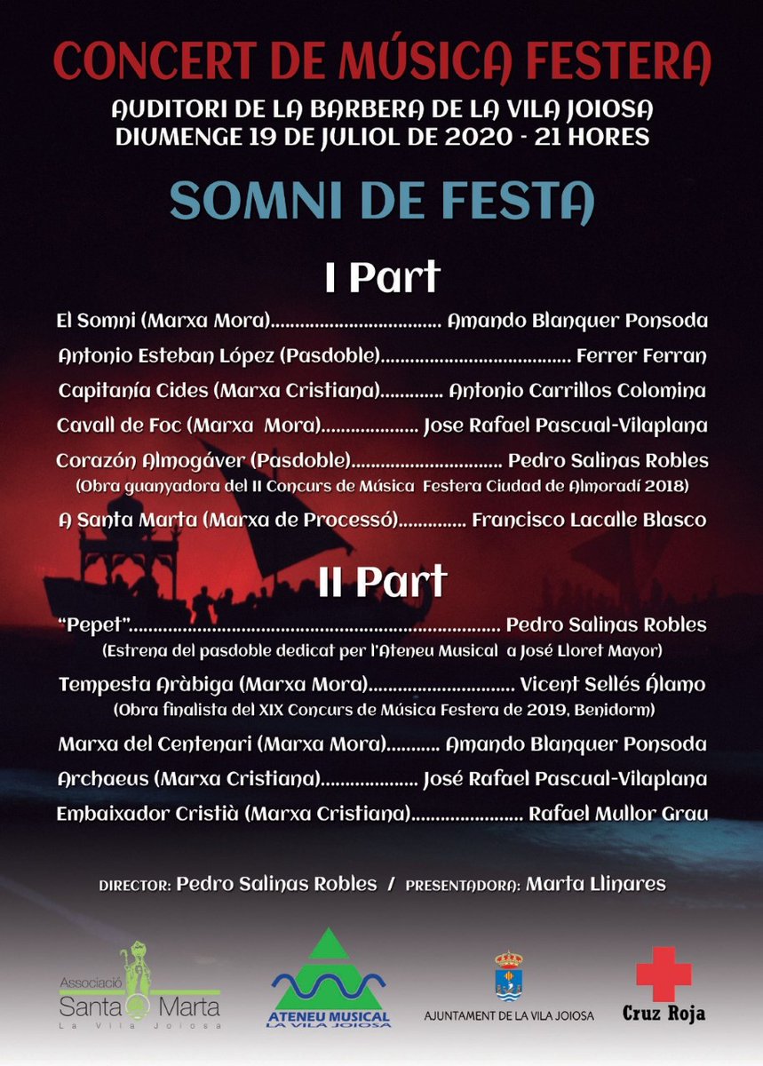 Diumenge us esperem al Concert de Música Festera. Recorden les normes de prevenció:
- L'accés serà amb entrada i 45 minuts abans de l'acte
- Ús obligatori de mascareta
- No es podrà ixir i tornar a entrar al recinte
¿Preparats per a emocionar-nos? <a href="/astamarta/">Associació Sta Marta</a> <a href="/cruzroja_lavila/">CRUZ ROJA EN VILLAJOYOSA</a>