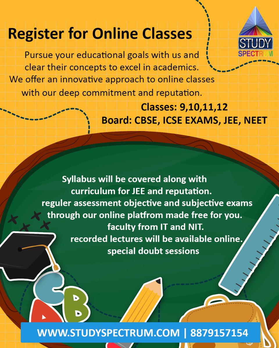 studyspectrum's tweet image. Pursue your educational dream
Register Today
#OnlineClasses #LiveClasses #Education #career
