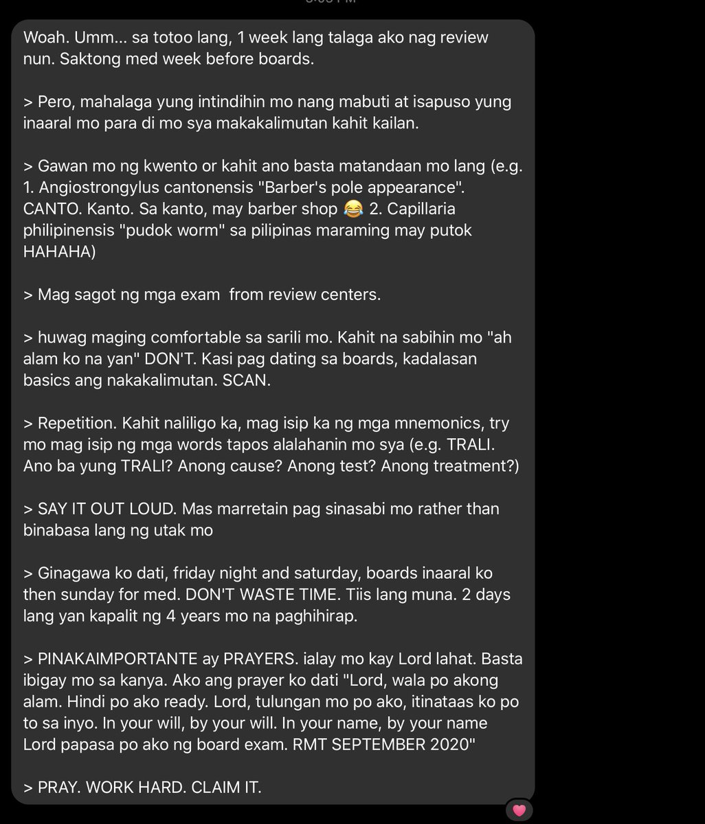 doctowrites_md's tweet photo. Ito po nag-ask ako sa fren ko na nag-aral for boards while in med. RMT na siya ngayon 💛 https://t.co/yHFXjCFsqu