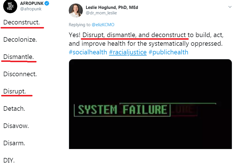 5/This is the game that the woke are in. They do not like our liberal democracy, and they want to tear it down by destroying the ideas that hold it up and keep it together. Which is why "deconstruct" almost always appears alongside "dismantle" and "disrupt."now...