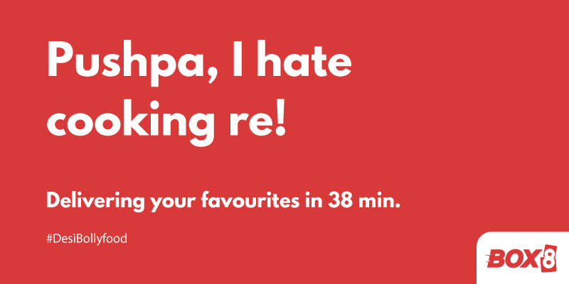 BOX8_in's tweet photo. Say goodbye to tears, Pushpa! Get Desi Meals delivered home safely.
Order-in now!
#DesiBollyfood
#box8desimeals #deliveryin30min #foodlove #bollywood #staysafe #orderwithbox8 https://t.co/tj14Lhhh55