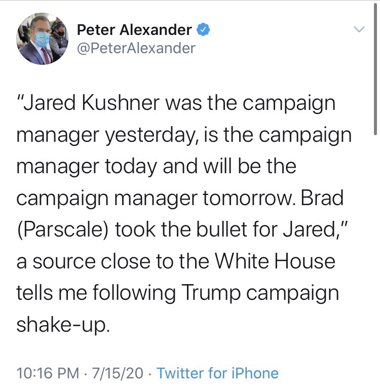 So...  @Cernovich has sources. But tonight he was just tweeting common knowledge about Kushner & Pascale. A half hour later,  @PeterAlexander reports the same two points but he has it from a “source close to the WH.”Peter is a WH reporter and getting in on the Sourced News grift.