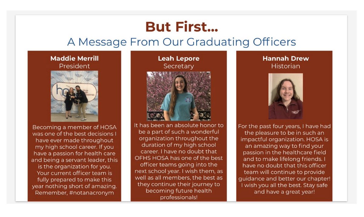 OFHS_HOSA's tweet image. Meet your 2020-2021 Orchard Farm HOSA Officers! We are so excited to see what this year has in store! #hosafhp