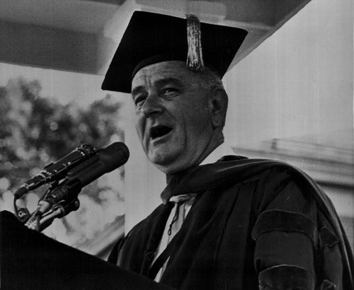 LBJ passed a bunch of Civil Rights Bills and somehow convinced America that denying Black people human rights was for atheist commies, so that’s cool(?). Spoke at HU, that’s cool. Also escalated the Vietnam War & liked whipping his meat out. Not very cool.