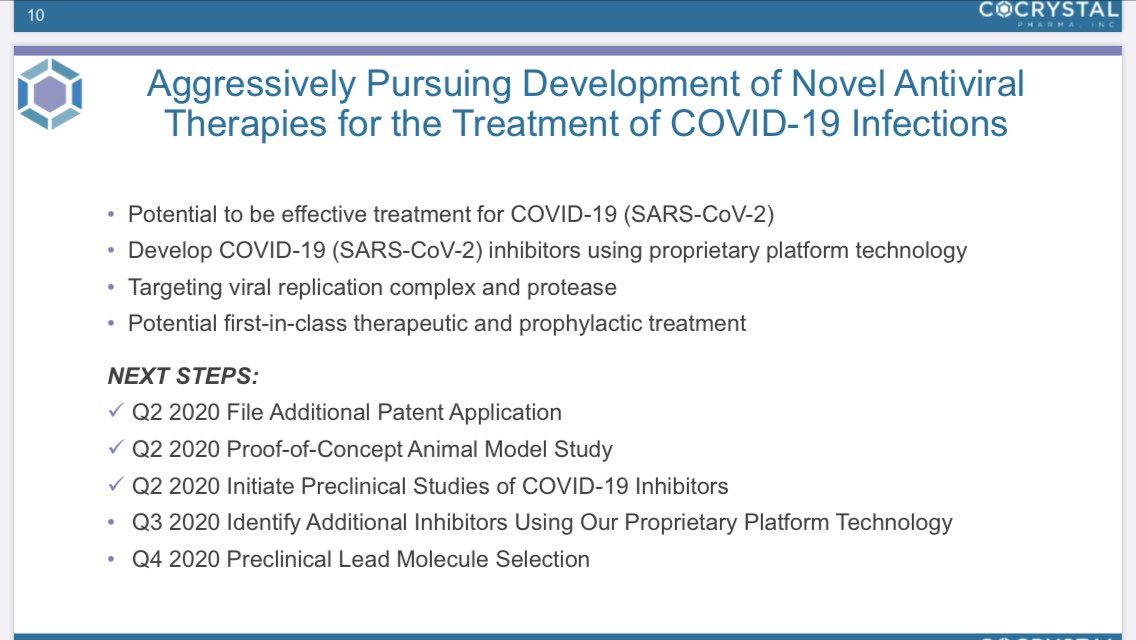 15. Means that treatments are gonna be needed for Corona for many many years even WHEN/IF we have a vaccine mid to late next year approved for mass consumption!And here is what they plan to do... take a gander... but wait the most COMPELLING drug is go next!!!  $COCP team ready?