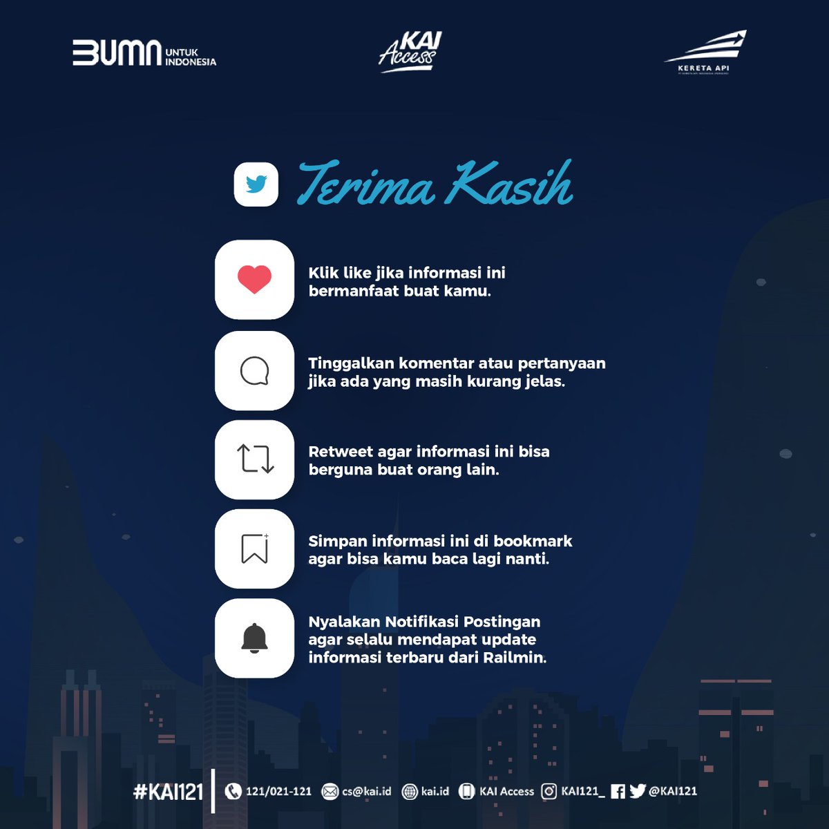 KAI121's tweet photo. Atau surat keterangan bebas gejala spt influenza (influenza-like illness) yg dikeluarkan dokter Rumah Sakit/Puskesmas, bagi daerah yg tidak memiliki fasilitas Tes PCR dan/atau Rapid Test serta menginstal &amp; mengaktifkan aplikasi Peduli Lindungi.

#KAINewNormal
#BUMNUntukIndonesia https://t.co/D6e1lOsHIW