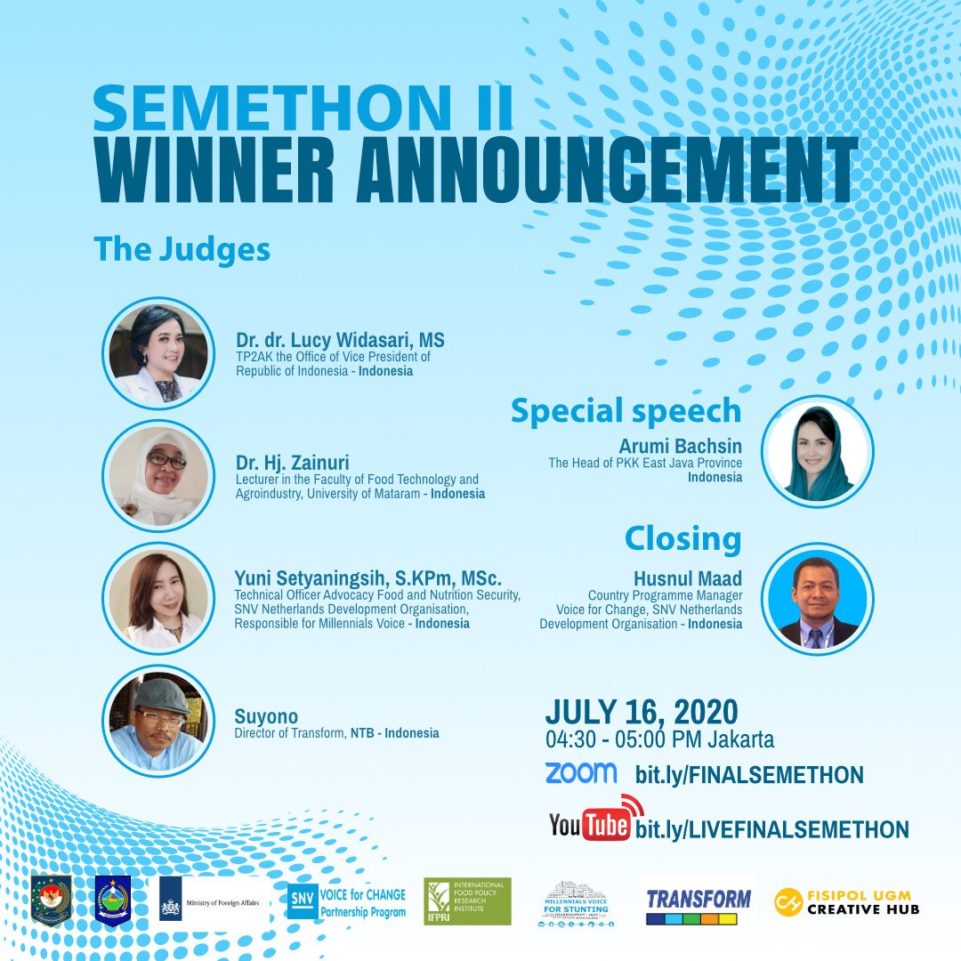 SNVIndonesia's tweet photo. Grand Final Socio-preneur Model Innovathon II #Semethon &amp; International #Webinar #Food &amp; #Nutrition

Thank you Mrs @umi_bachsin the head of #PKK East Java Prov &amp; Indonesia Public Figure to give a special speech today.

FREE! Get your #certificate
Register: https://t.co/yHc4eqWIna https://t.co/sIeTpsPeBN