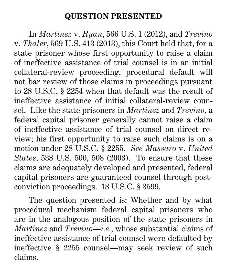 Another cert petition and stay application have been filed at  #SCOTUS in Wesley Purkey’s case, this one by Purkey’s lawyers. The docket nos. are 20-26 and 20A12. It addresses: