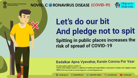 MoHFW_INDIA's tweet photo. #IndiaFightsCorona

When you spit in public places, you put everyone’s health at risk.

 #ThuknaVarjitSwasthyaArjit #BadalkarApnaVyavaharKareinCoronaParVaar #TogetherAgainstCovid19 #HealthForAll #SwasthaBharat #CoronaOutbreak #Unlock2 https://t.co/GYGWpETaIq