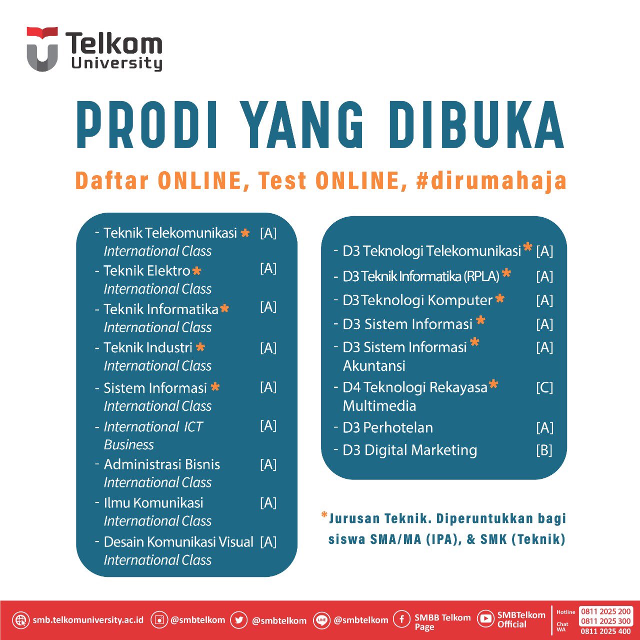 Seleksi Mahasiswa Baru Telkom University Bandung On Twitter Hai Telutizen Dibuka Lagi Nih Jalur Cbt Eitssss Tapi Diperhatikan Yahhhh Pilihan Jurusannya Hanya Bisa Memilih Jurusan Yang Sudah Ditentukan Cek Di Poster