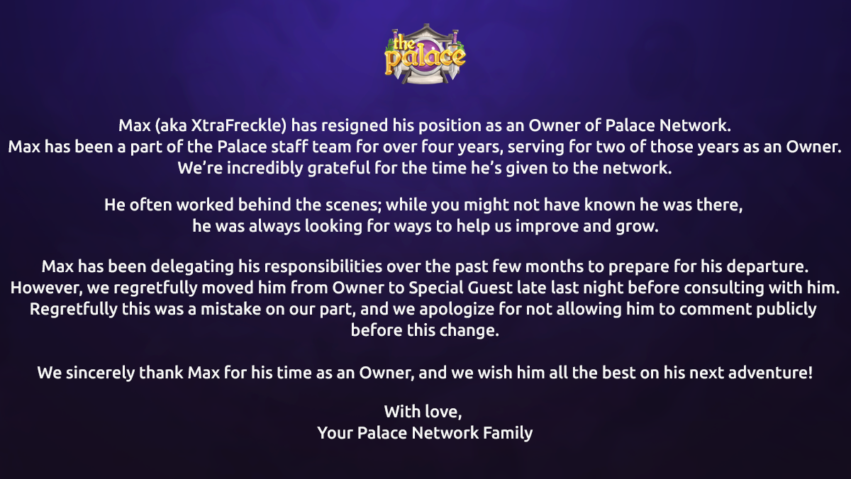 PalaceNetwork's tweet image. An important update from the Palace Network Leadership Team.