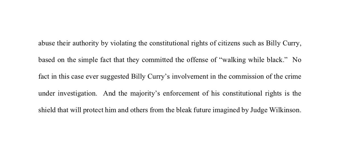 Thacker: "No fact in this case ever suggested [Curry’s] involvement in the commission of the crime under investigation. And the majority’s enforcement of his constitutional rights is the shield that will protect him and others from the bleak future imagined by Judge Wilkinson."