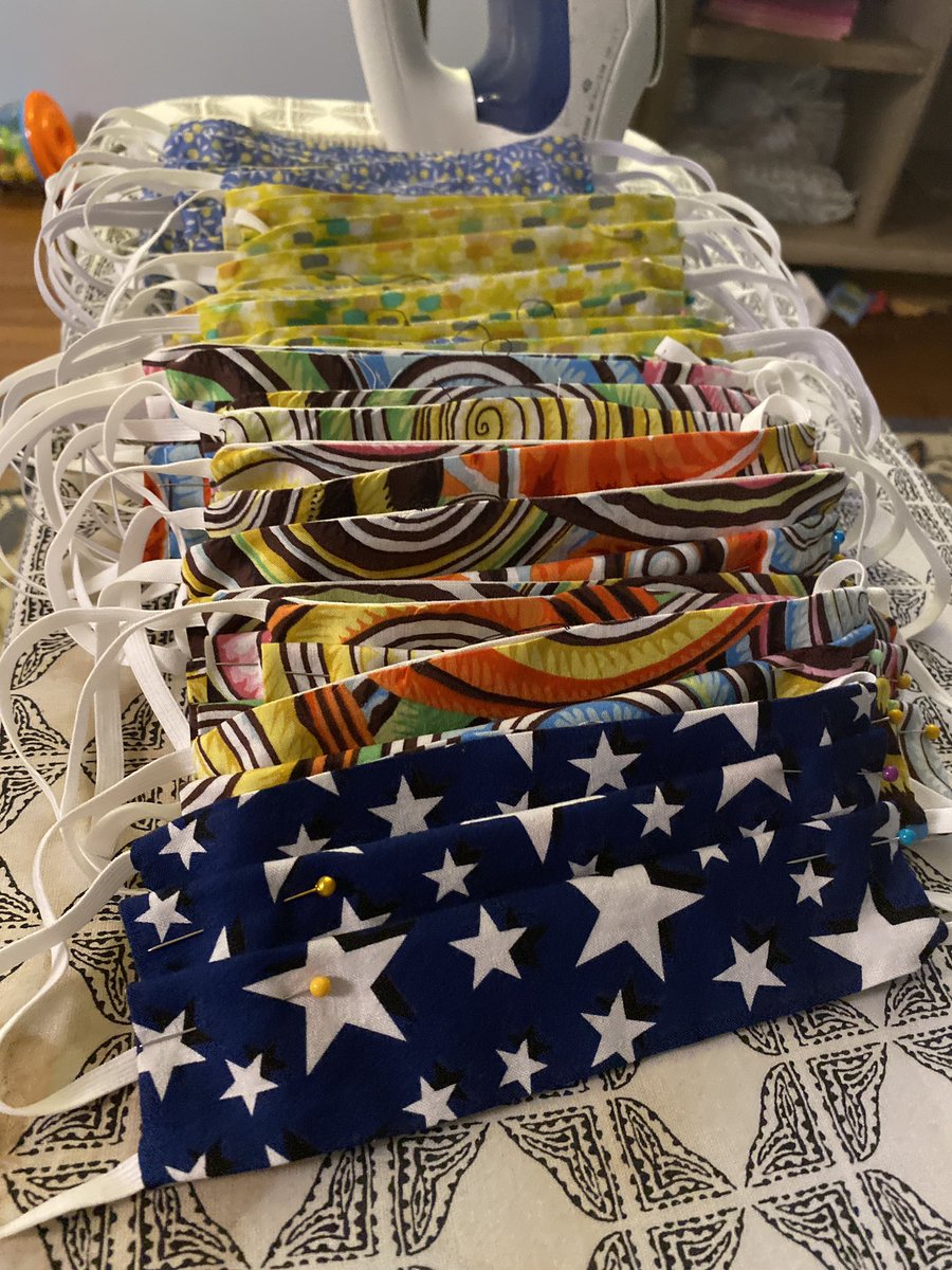 BookyBaucum's tweet photo. Behind on posting about our MASKapades!  Sewing up kids masks for the last few days. Since July 6 another 368 masks have come off my sewing machine. Mask count? The year Jamestown was founded! 😬😳#everymaskcounts #otherpeoplematter #stillgoingstrong https://t.co/s8uU5ibdyj