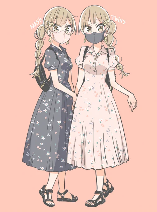 街で見たマスク双子コーデがめちゃかわいかったので描きました。 