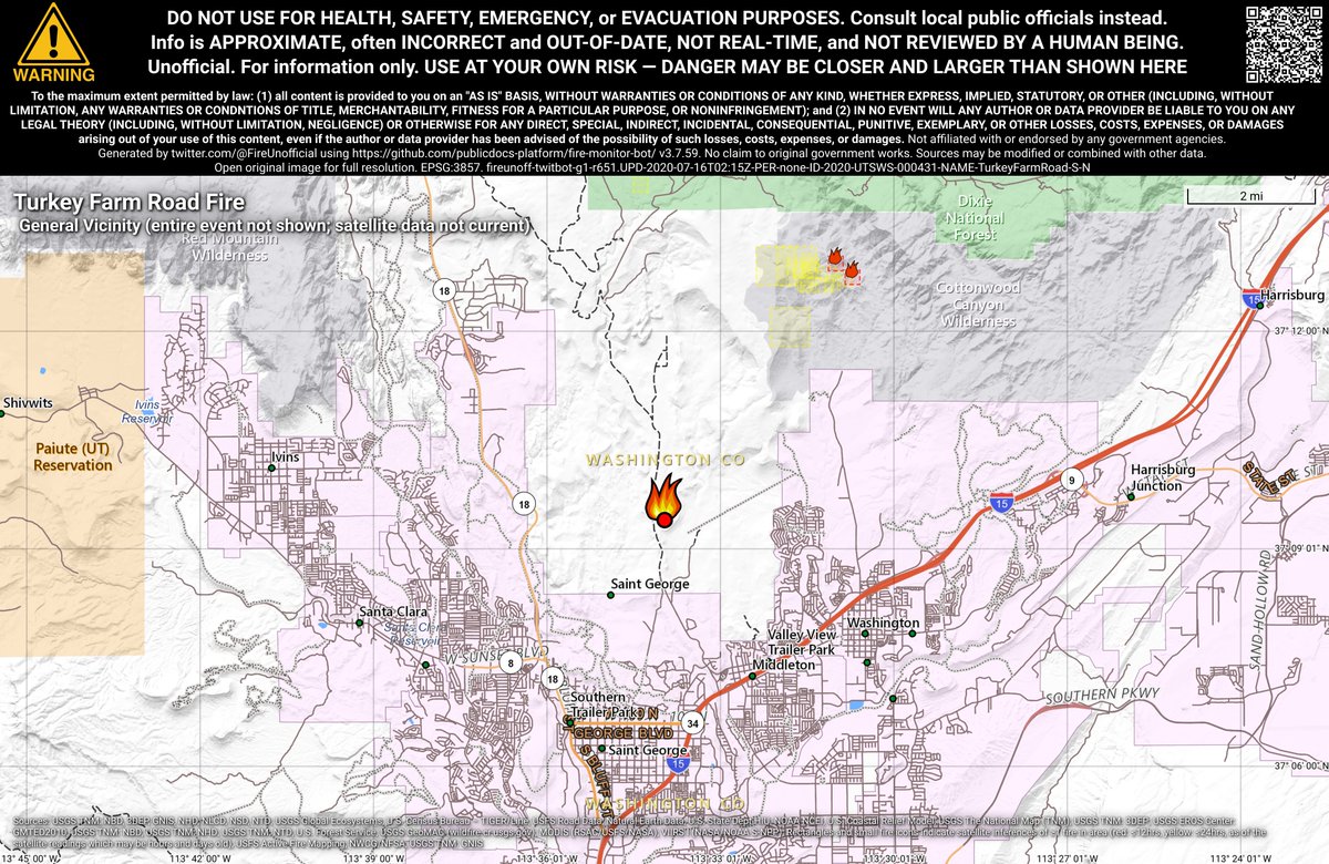 UtahNevFireBot's tweet image. #TurkeyFarmRoadFire 🔥 unofficial, automated update.
Near Washington, UT. ⚠️ DO NOT USE FOR SAFETY PURPOSES - See officials instead. May be incorrect; disclaimers in images.