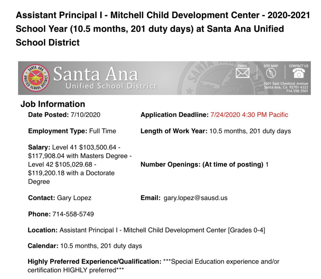 HR_SAUSD (@hrsausd) on Twitter photo Love kids ✅
Elem Experience ✅
Special Ed Experience ✅
Want to join an amazing school and district as the new AP? Apply below to make a difference and change lives for the better. <a href="/SantaAnaUSD/">Santa Ana USD</a> <a href="/SAUSDspecialed/">SAUSD Special Education/SELPA</a> <a href="/CityofSantaAna/">City of Santa Ana</a> <a href="/saWORKcenter/">SantaAnaWORKCenter</a>
EDJOIN.org/SAUSD Love kids ✅
Elem Experience ✅
Special Ed Experience ✅
Want to join an amazing school and district as the new AP? Apply below to make a difference and change lives for the better. <a href="/SantaAnaUSD/">Santa Ana USD</a> <a href="/SAUSDspecialed/">SAUSD Special Education/SELPA</a> <a href="/CityofSantaAna/">City of Santa Ana</a> <a href="/saWORKcenter/">SantaAnaWORKCenter</a>
EDJOIN.org/SAUSD