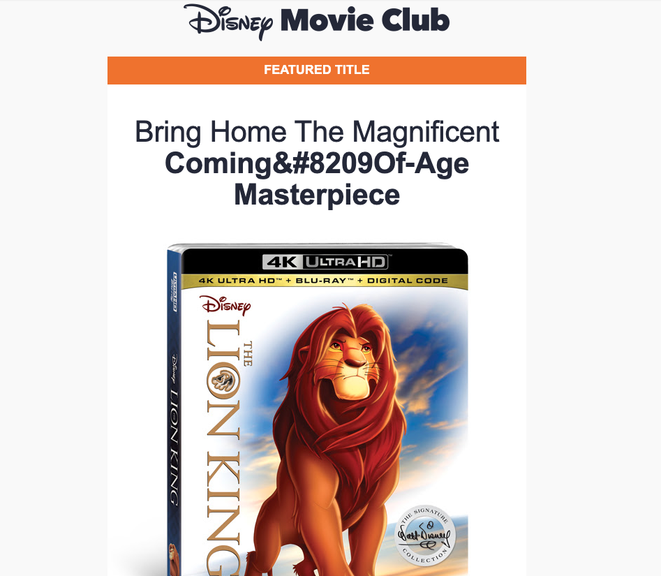 DevinReed1138's tweet photo. Ah yes, who could forget the animated classic "Coming&amp;#8209Of-AgeMasterpiece". Nice one @disneymovieclub 😂 #EmailMarketingFail https://t.co/cRO2nu1epa