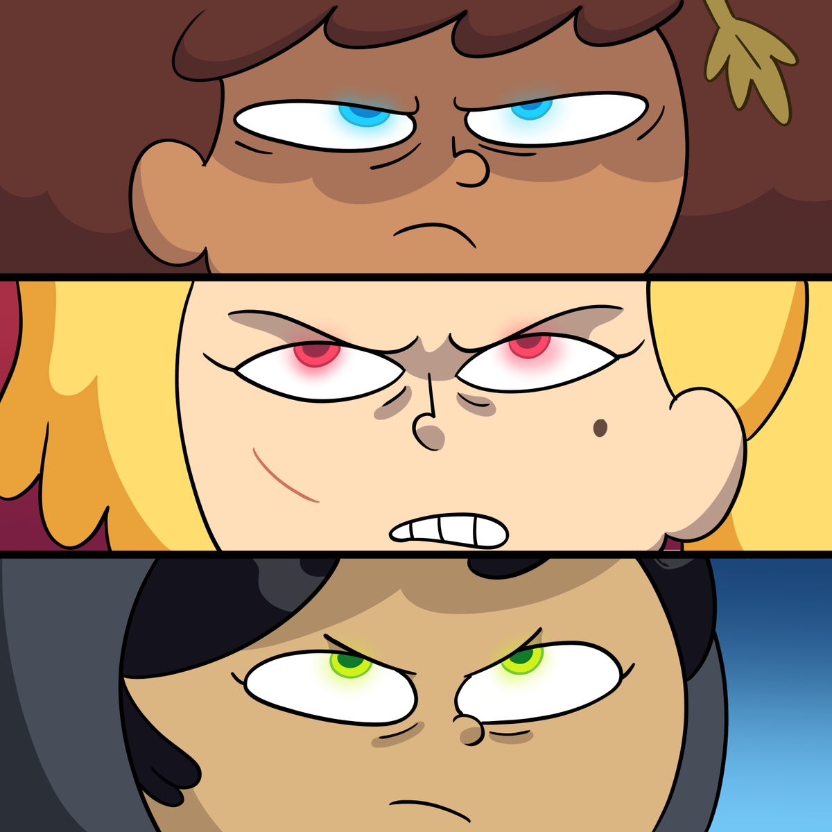 dave_ofc's tweet photo. I hope I predicted well the berserk mode eye glow for Sasha and Marcy or this will age like milk. #Amphibia #AmphibiaS2 #AnneBoonchuy #SashaAmphibia #MarcyAmphibia #fanart https://t.co/IIF9AcVehz