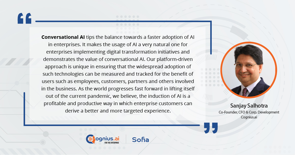 Cognius_ai's tweet photo. Read what https://t.co/YZpdsldhLE's Co-founder &amp; CFO, Mr. Sanjay Salhotra has to say about #ConversationalAI &amp; how it is becoming an integral part of enterprise transformation strategies. 
Learn more about Cognius.ai-https://t.co/1LM7yyoJLF
#AI #DigitalTransformation #technology https://t.co/f5FoyAgkCc