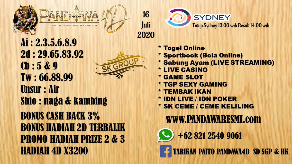 SherlyOlivi's tweet photo. PREDIKSI SYDNEY POOLS 16-JULY-2020
#Situstogel #Togelonline #BandarTogel #AgentogelSGP #AgenTogel #BandarTogelOnline #SitusTogelHongkong #Prediksitogel #Shiokambing #SitusOnline #cabangresmi #Slotgam #Pokeronline #togelterpercaya #togel
https://t.co/yBsWMYi7V5 https://t.co/BM7n4U4Hj7