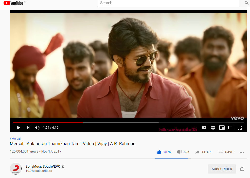 CherthalaVfc's tweet photo. #Mersal #AalaporaanThamizhan Video Song Hits 125 Million Views 🔥
#Master @actorvijay #Thalapathy65 https://t.co/gXSno1uKNN