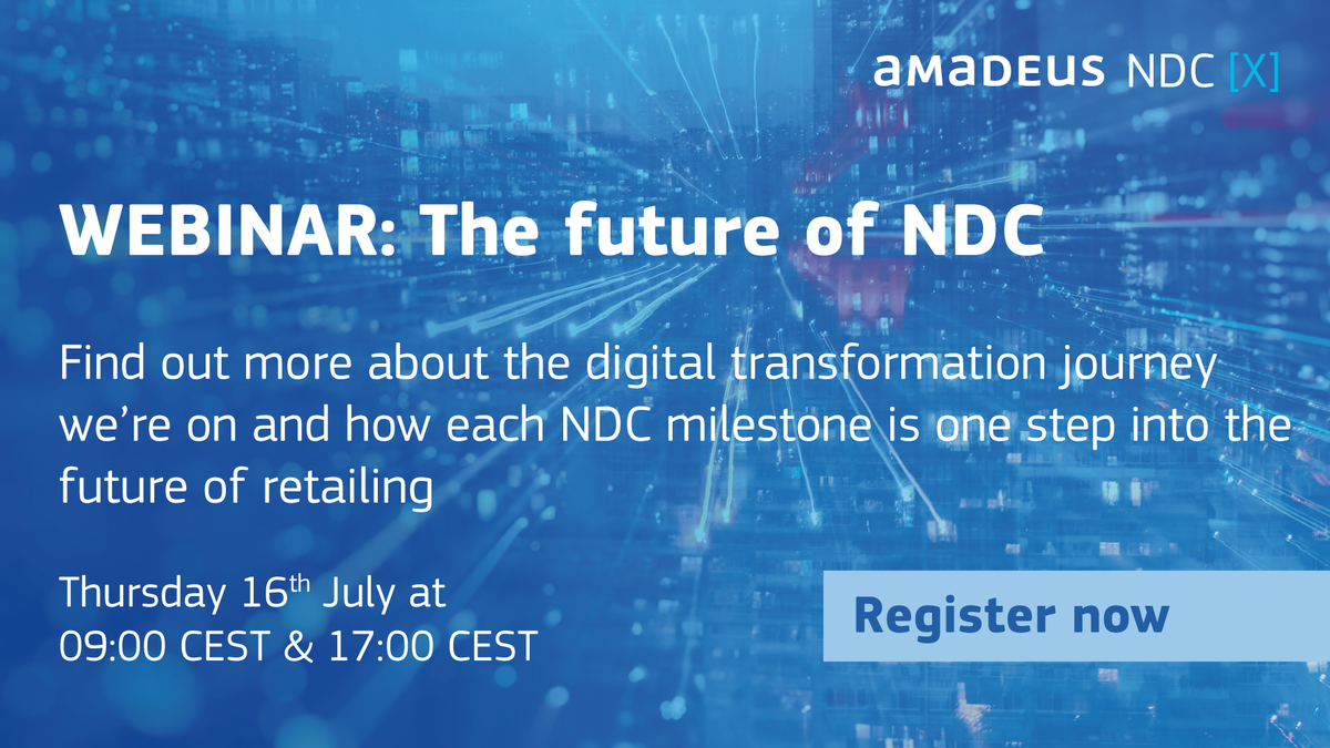 msdeschepper's tweet photo. Today Amadeus experts will be discussing how we are working with our airline and travel seller customers to move forward with our NDC [X] program, and what is needed to further drive #NDC adoption across the industry. Listen in to hear more. https://t.co/14dyvlZLxD