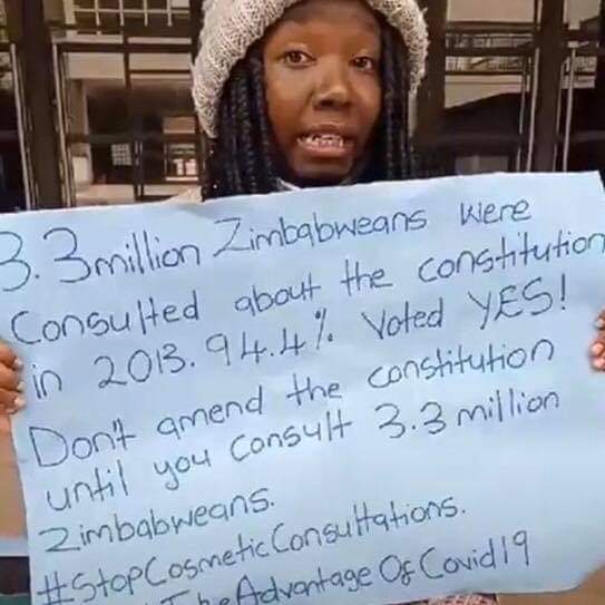 MakomboreroH's tweet photo. What the junta have arrested &amp; locked inside Harare Central Police station are their physical bodies BUT their messages are still out here with the people.

@MateteYoung &amp; @namataik_'s messages are; 
1. #ZanupfMustGo 
2. #NoToAmmendmends. 

Let's RETWEET to spread their messages! https://t.co/WEUqWUOGCj