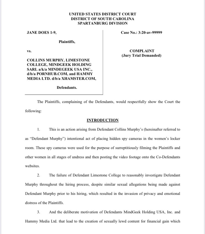 LailaMickelwait's tweet photo. NINE WOMEN VICTIMS SUE PORNHUB/MINDGEEK— these women were secretly filmed nude in a locker room and the videos uploaded to Pornhub. Pornhub ignored their takedown demands. The women are suing Pornhub for conspiracy to profit from their abuse and negligence. #Traffickinghub https://t.co/TL20uqRYMn