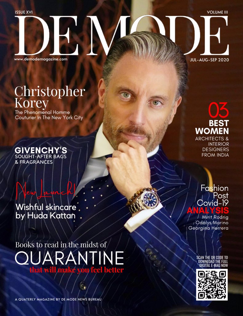 magazinedemode's tweet photo. DE MODE JUL-AUG-SEP 2020 GLOBAL ISSUE featuring NYC homme couturier CHRISTOPHER KOREY. Out now on https://t.co/DdCGRp5hoz
#demode #demodemagazine #christopherkorey #demodecover #demodenow #paris #newyork #india #thailand #givenchy #hudabeauty #analysis https://t.co/Q73HkO7EhS