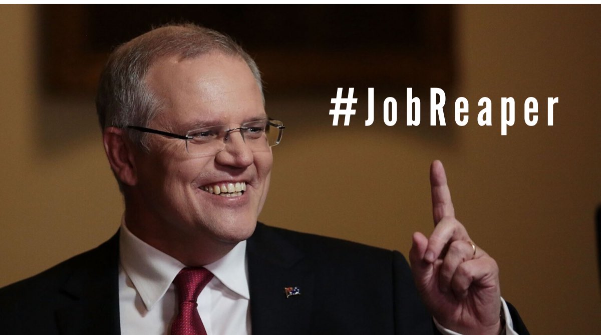 martinwalsh's tweet photo. Dozens ‘stimulus’ announcements...
- No substance
- No jobs
- Zero outcomes
Except...
- $’s for dying industries & mates, jobs for ex LNP staffers & lobbyists.
- Sacking public servants in recession
#JobReaper #JobSeeker #JobKeeper #JobTrainer #auspol #ScottyFromMarketting https://t.co/kQhdKQZwCW