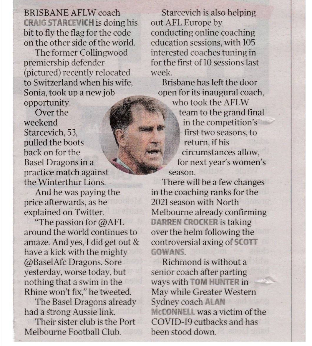 BaselAfc's tweet photo. From @theheraldsun in Melbourne, Victoria, Australia.

@CraigStarcevich 

🔴⚪️⚫️

https://t.co/sO8AxfYf4y

https://t.co/WxTqjuRanq

#HoppDragons #BornAndBred #aflswitzerland #afleurope #afl  #aflchumpires #aussierules #aflwomens #vfl  #baseldragonsafc #basel #sportbasel https://t.co/htJL8eVcwa