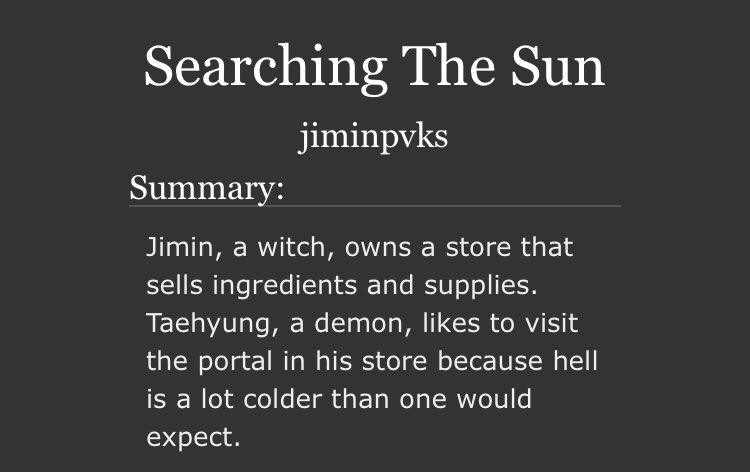 Searching The Sun Super soft witchy jimi & over protective demon tae that will leave you feeling fuzzy  https://archiveofourown.org/works/25161325 